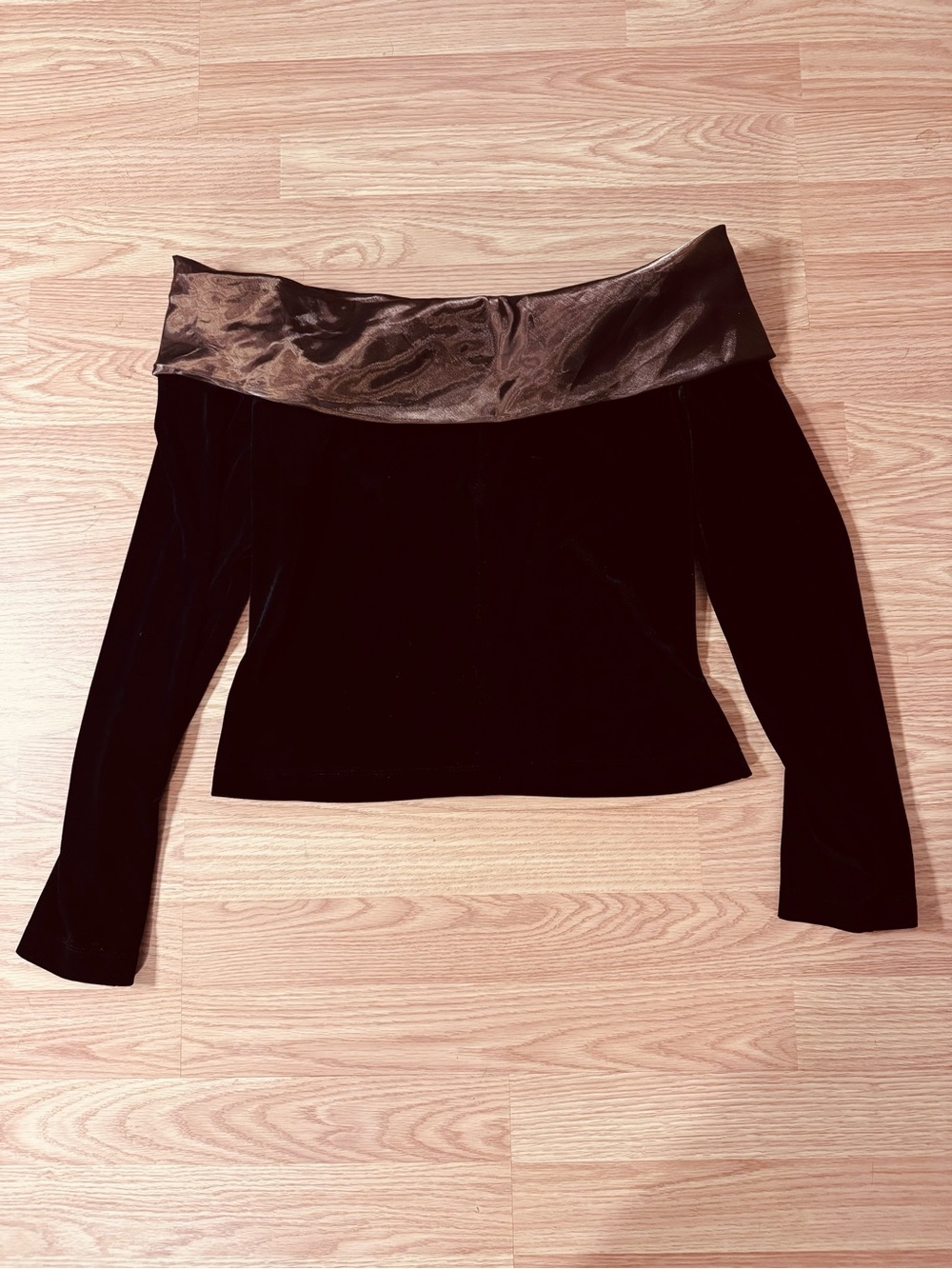 Vintage 90s Cachet Black Velvet & Brown Satin Off Shoulder Formal Cozy top sz 8